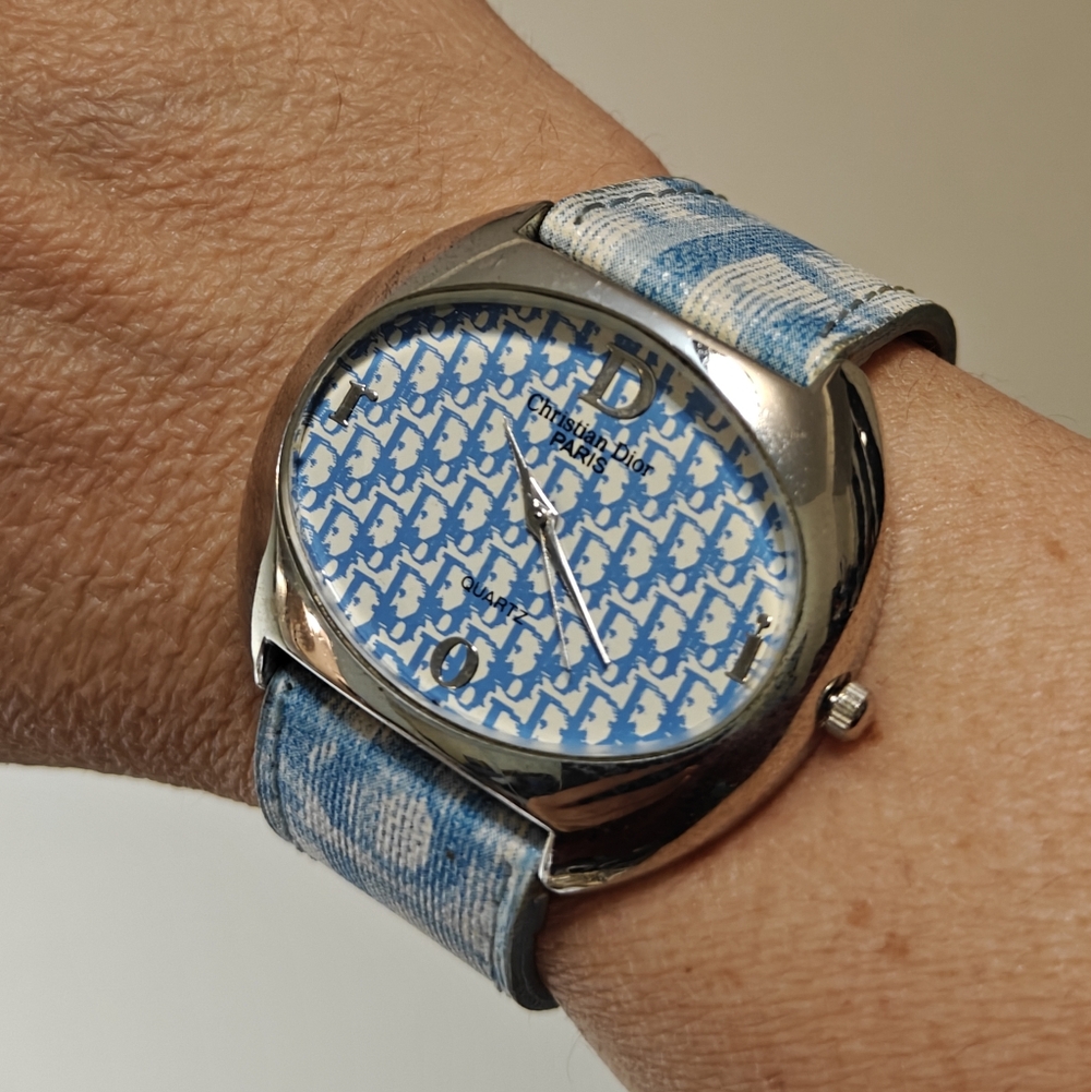 Light Blue CD Monogram Wrist Bracelet Watch Vintage AS IS